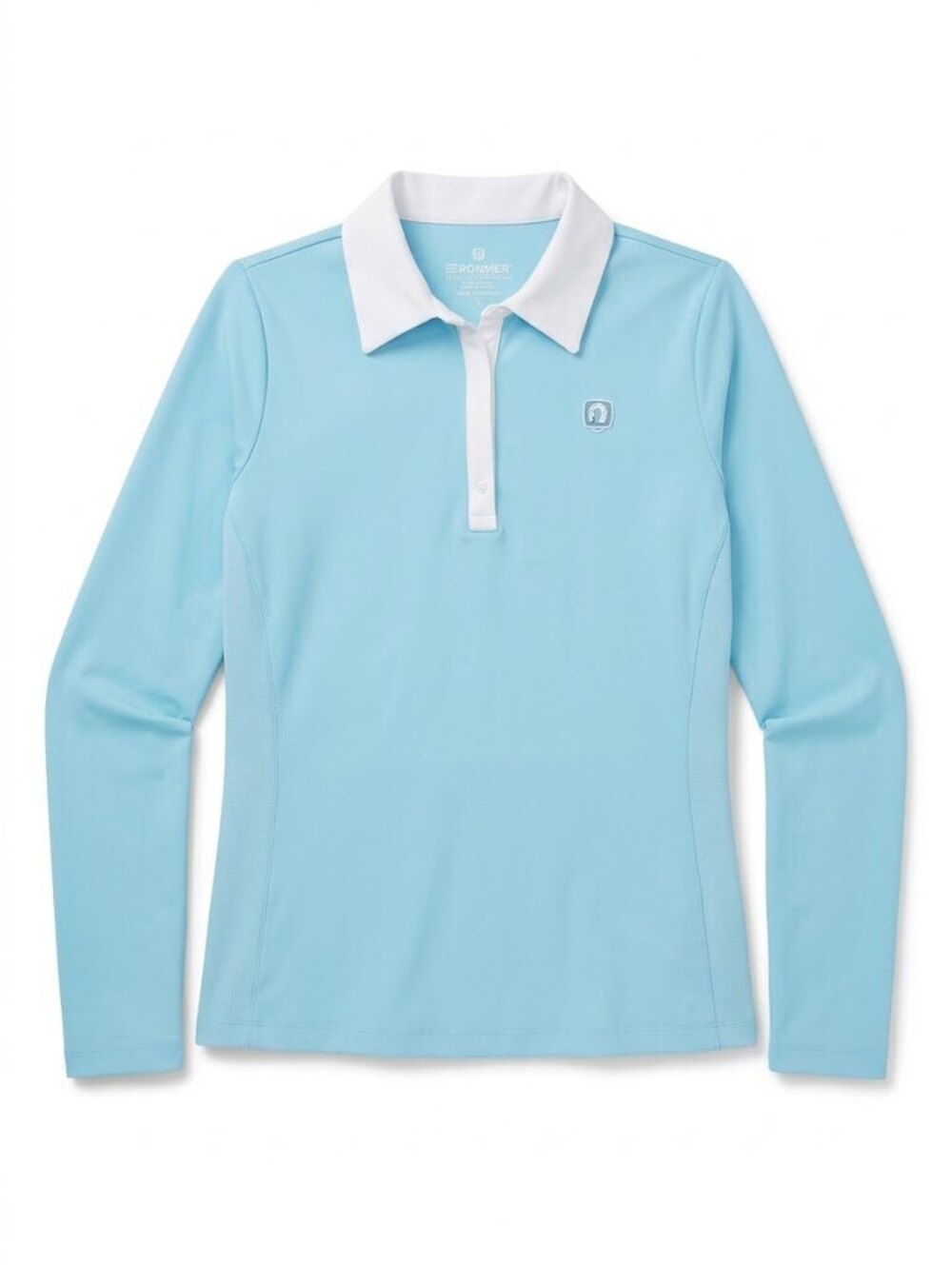 ROMFH Women’s M MicroActive Equestrian Riding Polo Blue White Long Sleeve